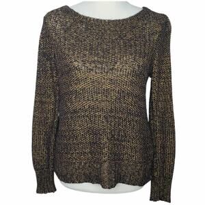 Eileen Fisher Sweater Gold Black Metallic Knit Alpaca Mohair Petite Small Brown